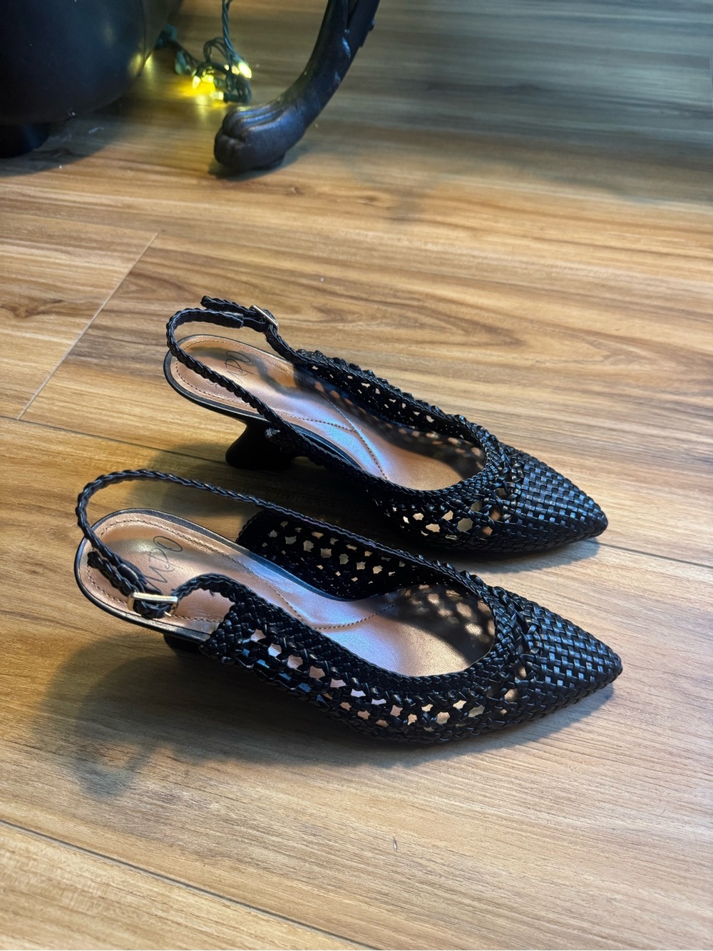 Impo Black Woven Slingback Pointed Toe Heels